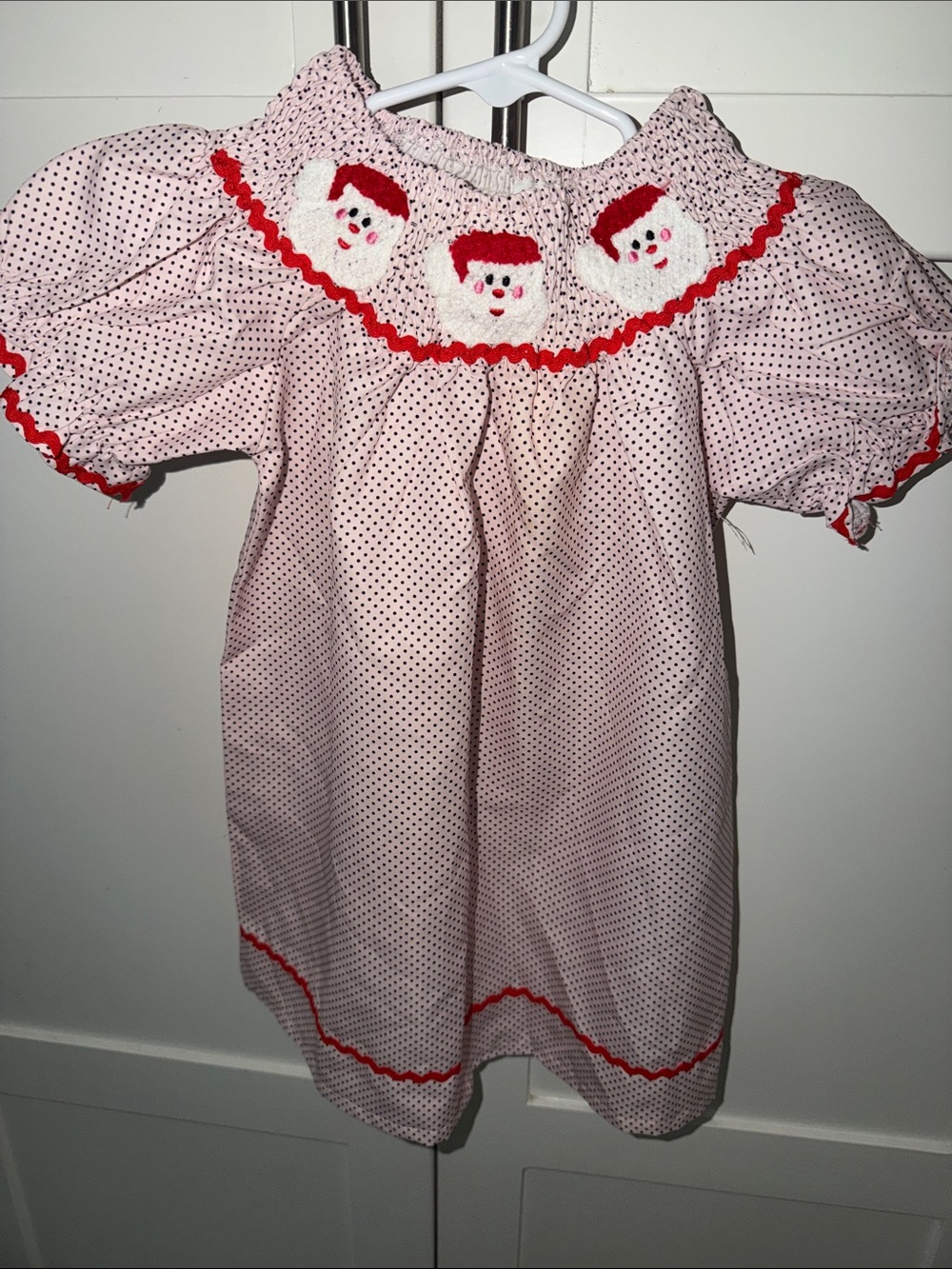 Pink Polka Dot Kids Dress with Santa Smocked